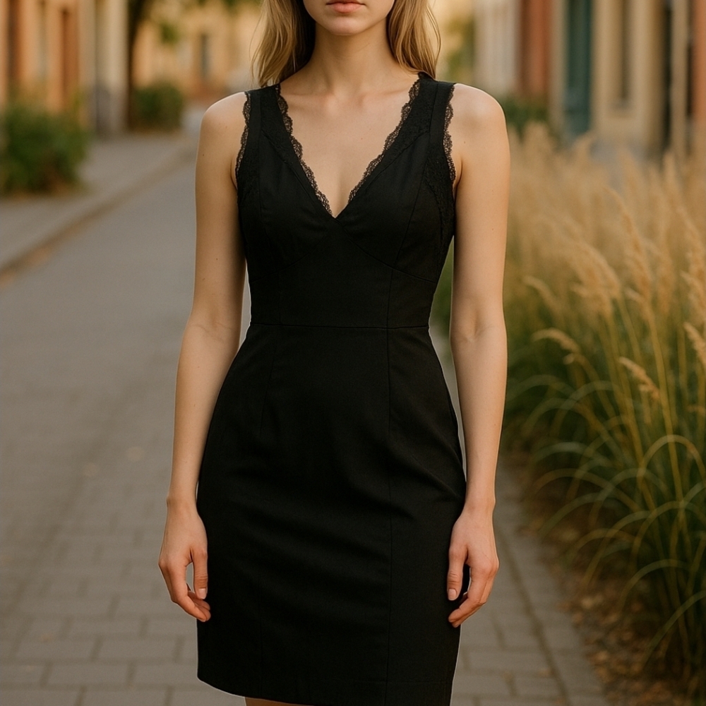 Elegant Black Lace Trim Dress